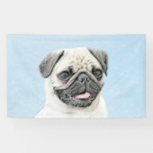 Pug schilderen - Kute Original Dog Art Spandoek (Horizontaal)