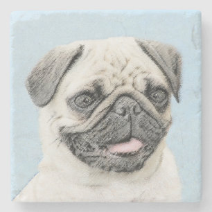 Pug schilderen - Kute Original Dog Art Stenen Onderzetter