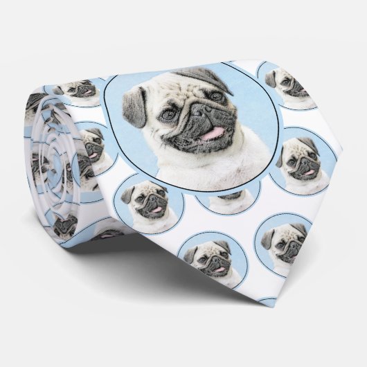 Pug schilderen - Kute Original Dog Art Stropdas (Opgerold)