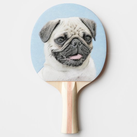 Pug schilderen - Kute Original Dog Art Tafeltennisbatje (Voorkant)
