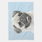 Pug schilderen - Kute Original Dog Art Theedoek (Verticaal)