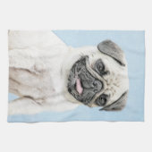 Pug schilderen - Kute Original Dog Art Theedoek (Horizontaal)