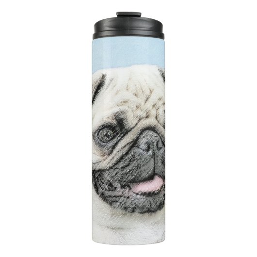 Pug schilderen - Kute Original Dog Art Thermosbeker (Voorkant)