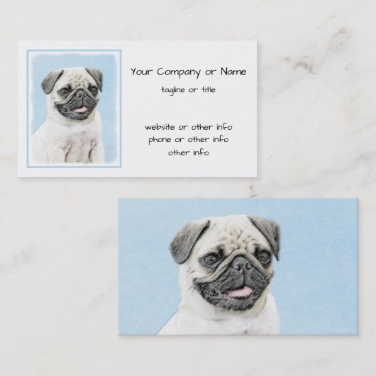 Pug schilderen - Kute Original Dog Art Visitekaartje (Voorkant / Achterkant)