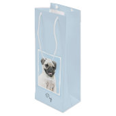 Pug schilderen - Kute Original Dog Art Wijn Cadeautas (Achterkant Gekanteld)