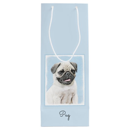 Pug schilderen - Kute Original Dog Art Wijn Cadeautas (Achterkant)
