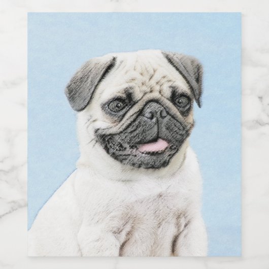 Pug schilderen - Kute Original Dog Art Wijn Etiket (Enkel label)