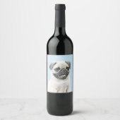 Pug schilderen - Kute Original Dog Art Wijn Etiket (Voorkant)