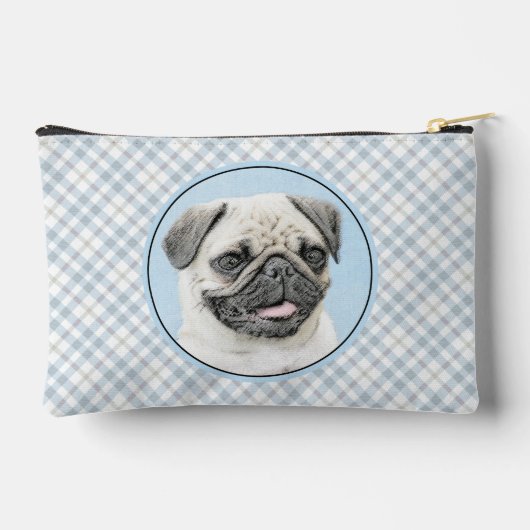 Pug Schilderij Fawn Zilver Schattige Originele Pet Etui (Achterkant)