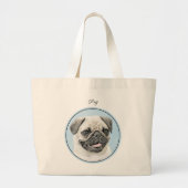 Pug Schilderij Fawn Zilver Schattige Originele Pet Grote Tote Bag (Voorkant)