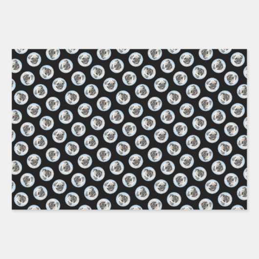 Pug Schilderij Fawn Zilver Schattige Originele Pet Inpakpapier Vel (Voorkant 3)