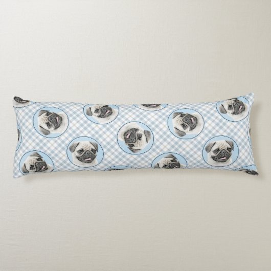 Pug Schilderij Fawn Zilver Schattige Originele Pet Lichaamskussen (Achterkant)