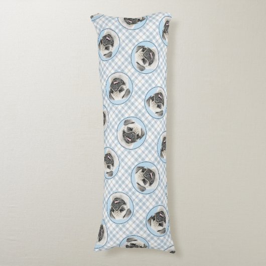 Pug Schilderij Fawn Zilver Schattige Originele Pet Lichaamskussen (Voorkant Verticaal)