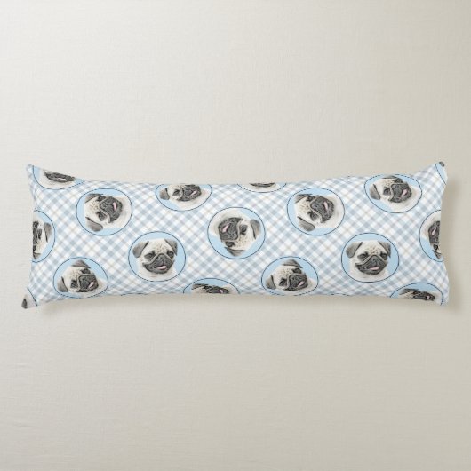 Pug Schilderij Fawn Zilver Schattige Originele Pet Lichaamskussen (Voorkant)