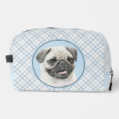 Pug Schilderij Fawn Zilver Schattige Originele Pet Toilettasje (Voorkant)