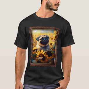 Pug Schilderij Zonnebloem Moeder Vrouwen Floral 2 T-shirt
