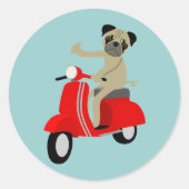 Pug scooter ronde sticker (Voorkant)
