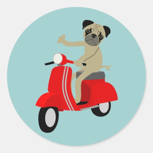 Pug scooter ronde sticker (Voorkant)
