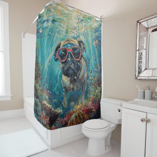 Pug Scuba Duiken Onderwater Douchegordijn (In situ)