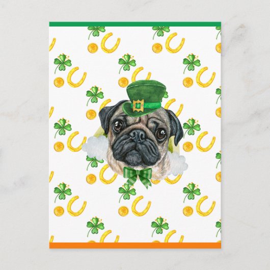 Pug Shamrock St. Patricks Dag Feestdagenkaart (Voorkant)