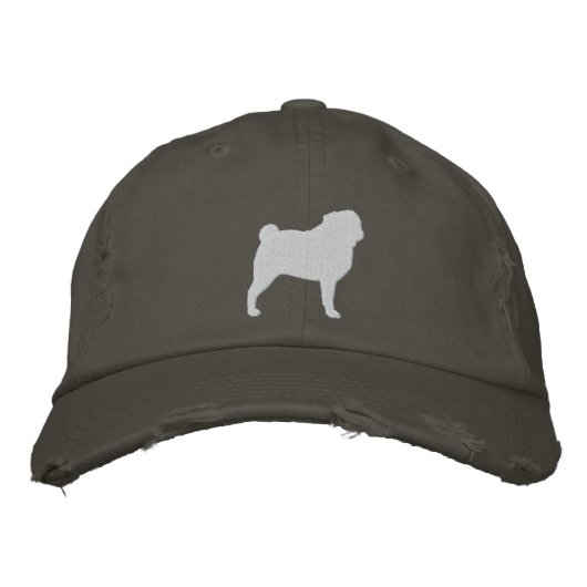 Pug Silhouet Geborduurde Pet (Voorkant)