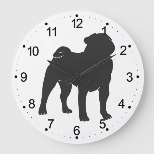 Pug silhouet - Kies achtergrondkleur Grote Klok (Voorkant)