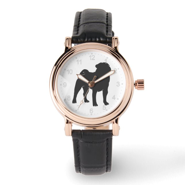 Pug silhouet - Kies achtergrondkleur Horloge (Voorkant)