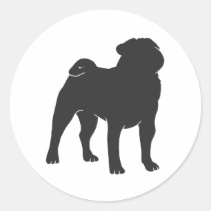 Pug silhouet - Kies achtergrondkleur Ronde Sticker