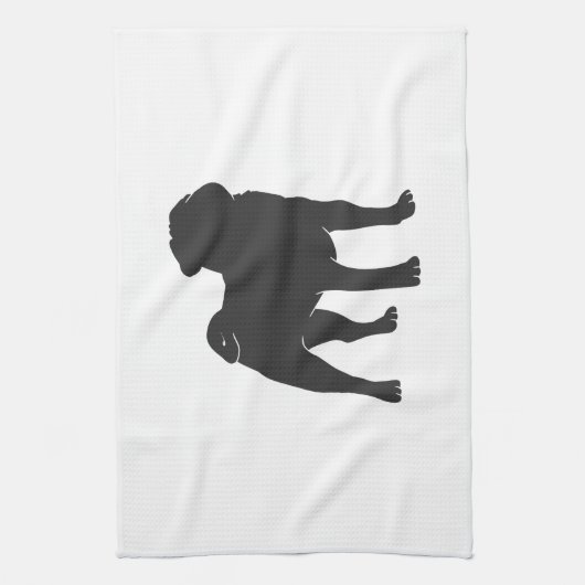 Pug silhouet - Kies achtergrondkleur Theedoek (Verticaal)