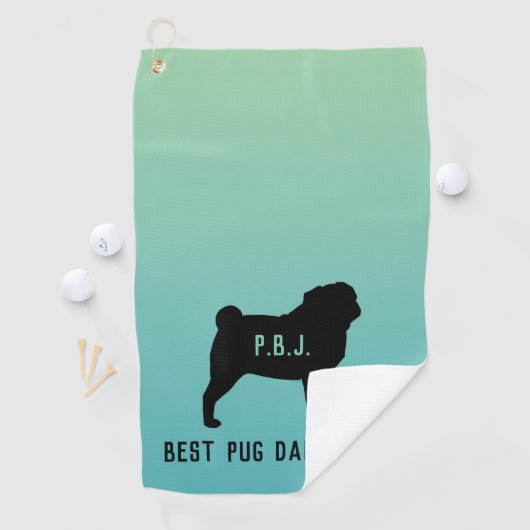 Pug Silhouet met aangepaste tekst Golfhanddoek (Insitu)