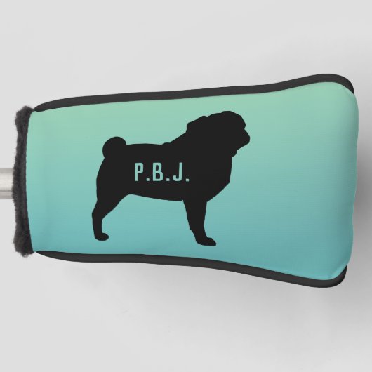 Pug Silhouet met aangepaste tekst Golfheadcover (Voorkant)