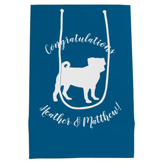 Pug Silhouette Baby shower Medium Cadeauzakje (Achterkant)