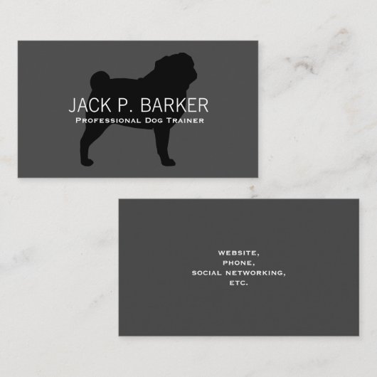 Pug Silhouette Black op Grey Visitekaartje (Voorkant / Achterkant)
