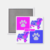Pug Silhouette Dog & Paw Pink and Blue Square Magneet (Voorkant / Achterkant)