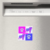 Pug Silhouette Dog & Paw Pink and Blue Square Magneet (Insitu (Vaatwasser))