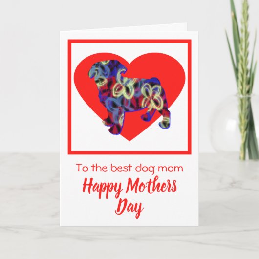 Pug Silhouette Dog Red Heart Kaart moederdag (Voorkant)