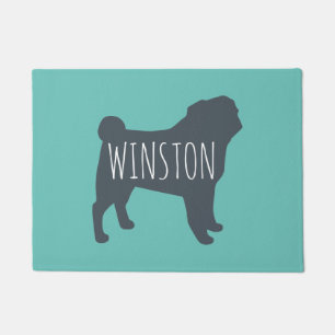 Pug Silhouette Grijze en Blauwgroen persoonlijke Deurmat