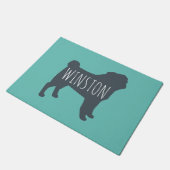 Pug Silhouette | Grijze en Blauwgroen persoonlijke Deurmat (Schuin)