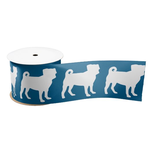Pug Silhouette Puppy Baby shower Satijnen Lint (Spoel)