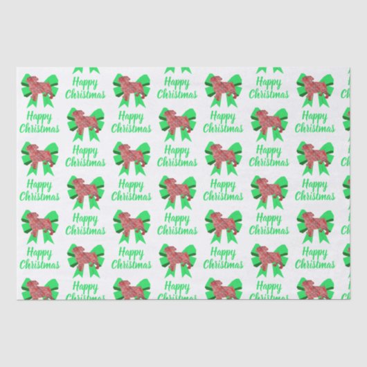 Pug Silhouette Red Christmas Dog & Bow White Tissuepapier (Voorkant)