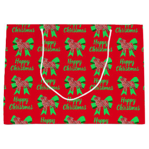 Pug Silhouette Red Kersthond en Green Bow Groot Cadeauzakje