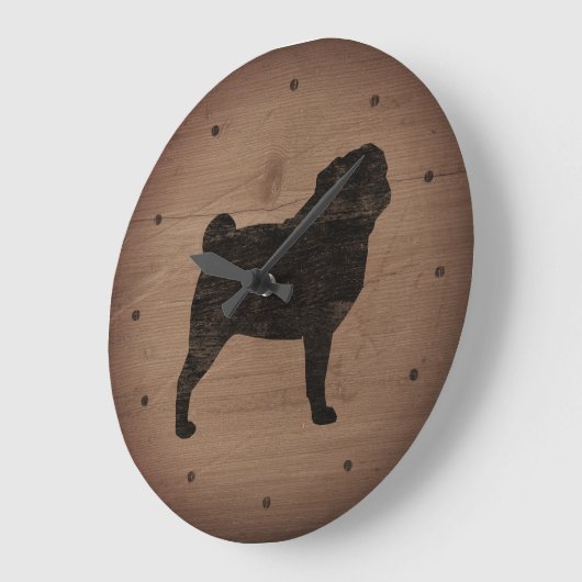 Pug Silhouette Rustic Style Grote Klok (Hoek)