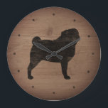 Pug Silhouette Rustic Style Grote Klok<br><div class="desc">Pug Lover's wandklok. Het houtontwerp is bedrukt,  niet echt hout.</div>