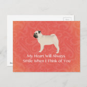 Pug Silhouette Thinking of You Design Briefkaart (Voorkant / Achterkant)