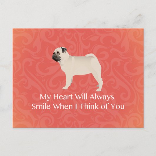 Pug Silhouette Thinking of You Design Briefkaart (Voorkant)