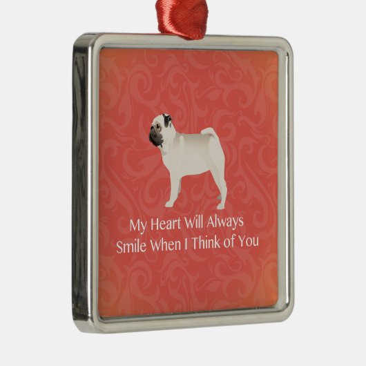 Pug Silhouette Thinking of You Design Metalen Ornament (Rechts)