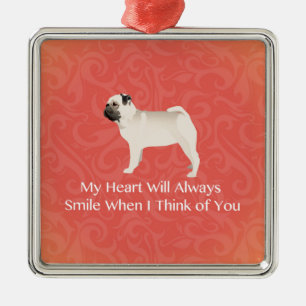Pug Silhouette Thinking of You Design Metalen Ornament