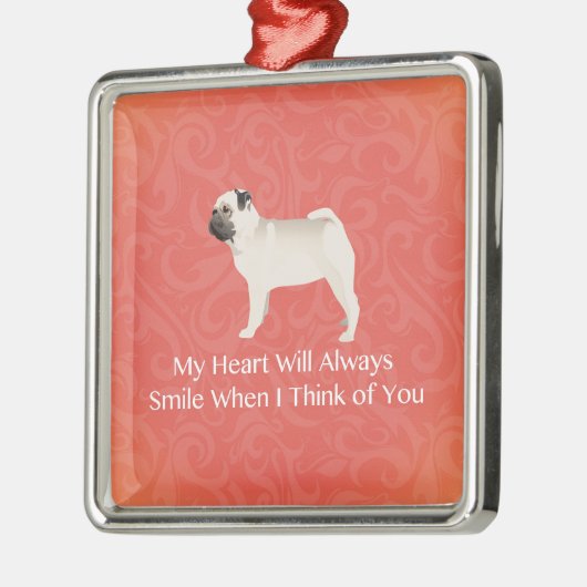 Pug Silhouette Thinking of You Design Metalen Ornament (Links)