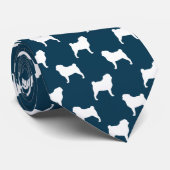 Pug Silhouetten | Honden Patroon Blauw en Wit Stropdas (Opgerold)