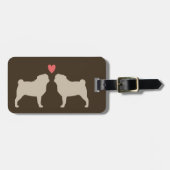 Pug Silhouetten met Hart Gepersonaliseerd Hondenli Bagagelabel (Voorkant horizontaal)